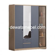 Wardrobe 4 Doors - SIANTANO CENA WD - 4P SW / Slate Grey - Light Wood 